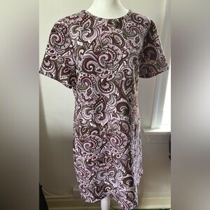 Size L Michael Kors Paisley Shift Dress Pink Olive Green Brown Burgundy